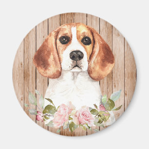 Aimant Aquarelle Beagle & Fleurs
