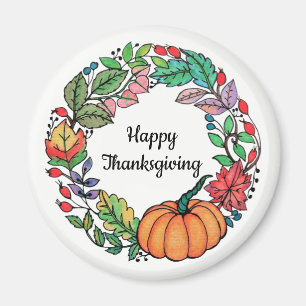 Aimant Aquarelle Belle couronne Citrouille avec feuille