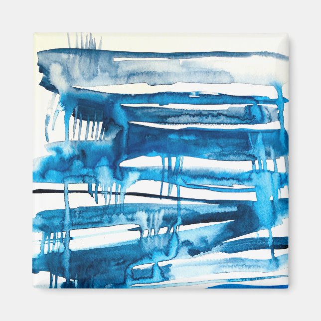 Aimant Aquarelle bleu art abstrait (Devant)