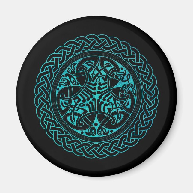 Aimant Aquarelle Bleu Celtique Cercle Avec Oiseaux (Devant)