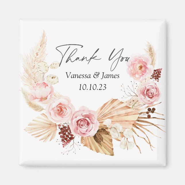 Aimant aquarelle Boho Floral Pampas Grass Wedding en fave (Devant)