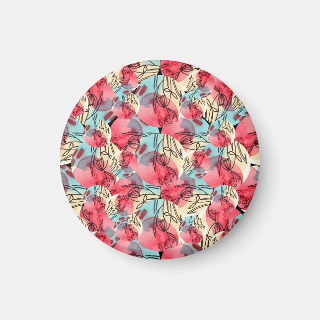 Aimant Aquarelle chaude froide Florale géométrique (Devant)