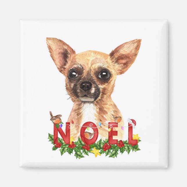 Aimant Aquarelle Chihuahua Noel Noël (Devant)