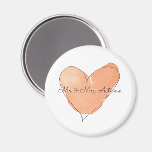 Aimant Aquarelle Coeur M & Mme NOM Mariage de automne Ora