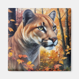 Aimant Aquarelle Cougar Chat Magnat d'art d'automne