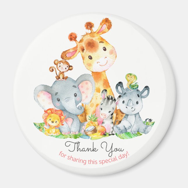 Aimant Aquarelle Cute Safari Jungle Animaux Merci (Devant)