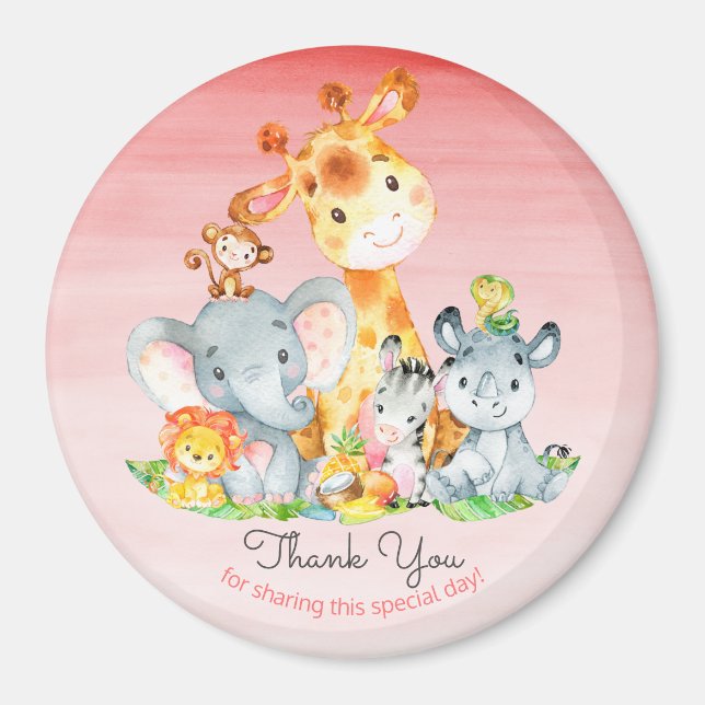 Aimant Aquarelle Cute Safari Jungle Animaux Merci (Devant)