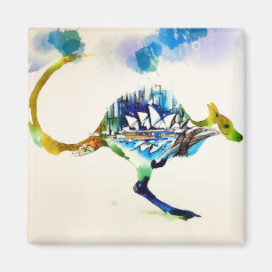 Aimant Aquarelle d'amour de voyage d'horizon de ville de