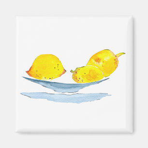 Aimant Aquarelle de fruit jaune citron