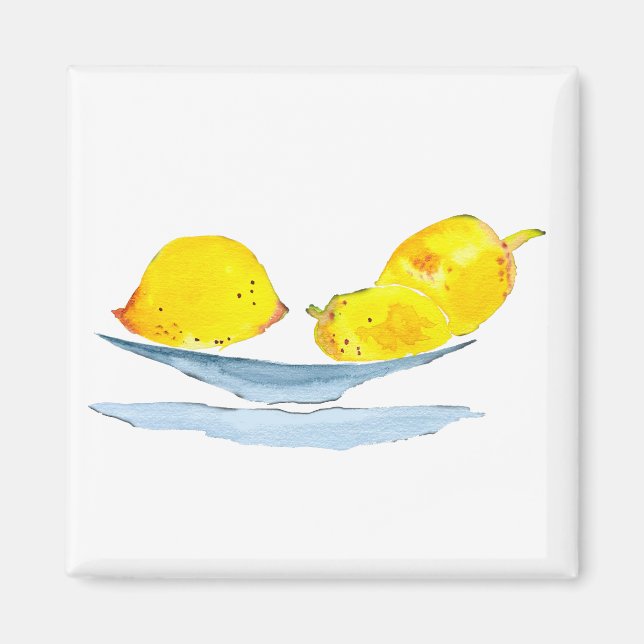Aimant Aquarelle de fruit jaune citron (Devant)