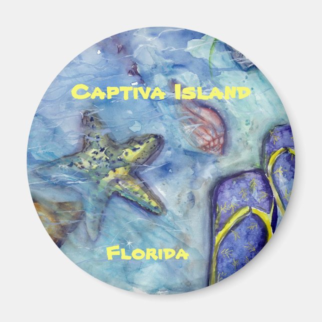 Aimant Aquarelle de l'île Captiva Floride Art (Devant)