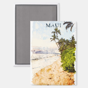 Aimant Aquarelle de Maui Hawaii Voyage d'illustration