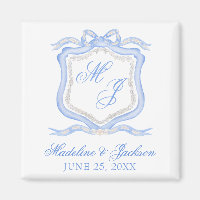Aquarelle Designer Blue Monogram Crest Mariage