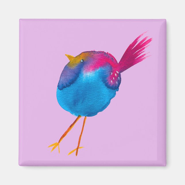 Aimant Aquarelle d'oiseau bleu (Devant)