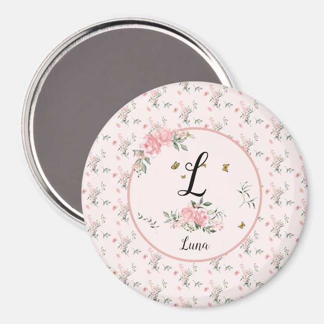 Aimant Aquarelle Elégante Roses Roses Roses Rose avec Pap (Recto/Verso)