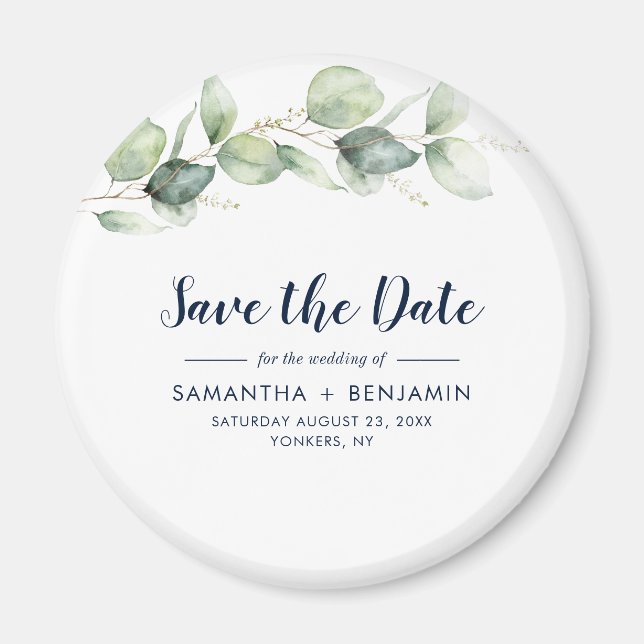 Aimant Aquarelle Eucalyptus Mariage Enregistrer la date (Devant)