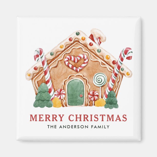 Aimant Aquarelle Festif pain d'épices Maison Noël (Devant)