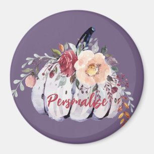 Aimant Aquarelle fleurie violet citrouille d'automne