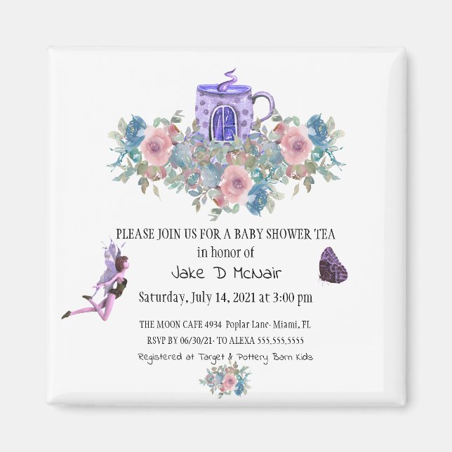 Aimant Aquarelle Floral Baby Tea Party Invitation (Devant)