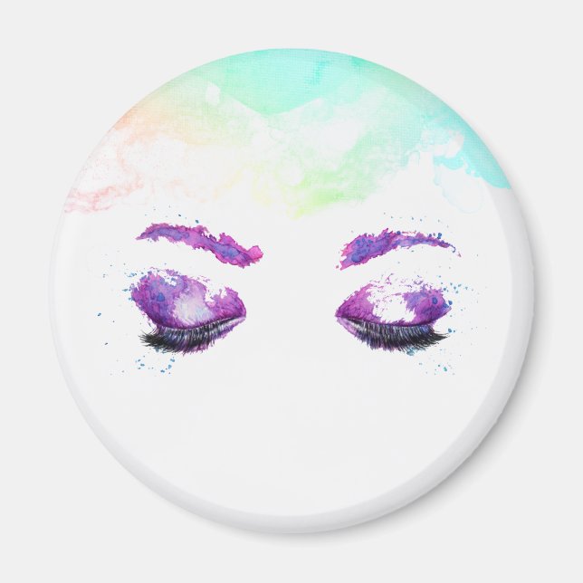 Aimant Aquarelle glamour aux yeux et aux bouillons pourpr (Devant)