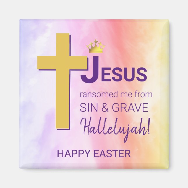Aimant Aquarelle JÉSUS M'A RANSOMÉ Joyeux Pâques (Devant)