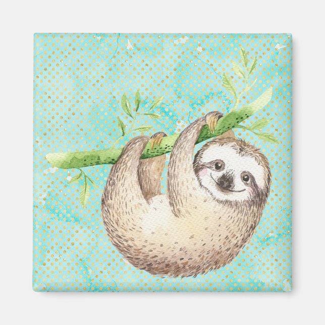 Aimant Aquarelle Joyeuse Sloth (Devant)