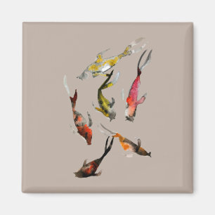 Aimant Aquarelle koi poisson rouge brun or