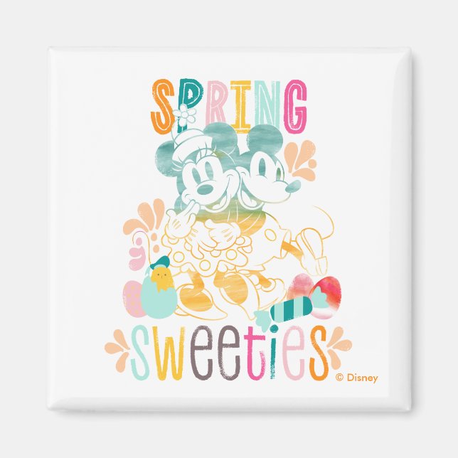 Aimant Aquarelle Mickey et Minnie | Poids du printemps (Devant)