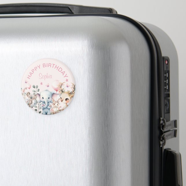 Aimant Aquarelle mignonne Animaux sauvages Fille rose Ann (In Situ (Bagages))
