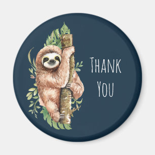 Aimant Aquarelle mignonne Sloth & Merci Feuille Tropical