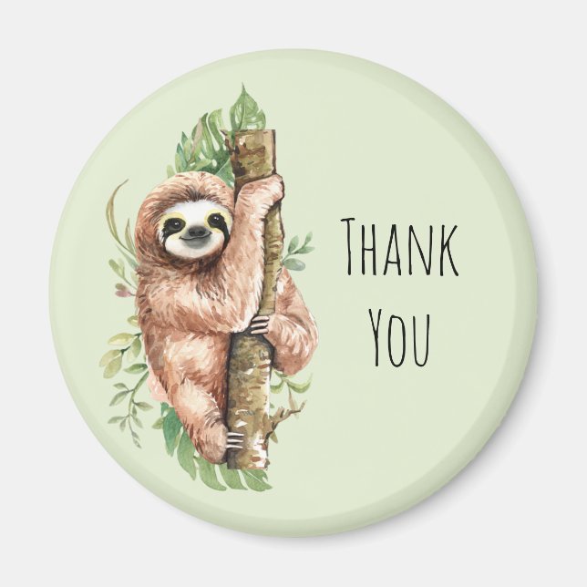 Aimant Aquarelle mignonne Sloth & Merci Feuille Tropical (Devant)