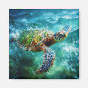 Aimant Aquarelle Natation Tortue de mer