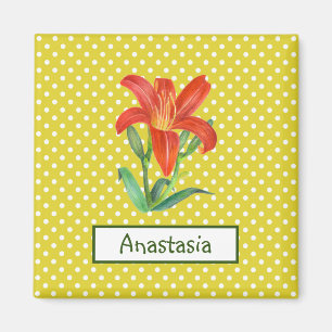 Aimant Aquarelle orange Lily Lemon Vert Pois