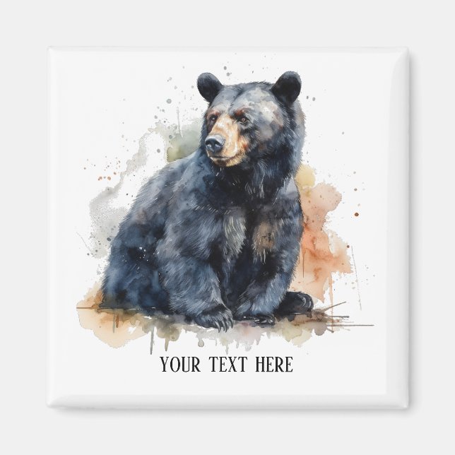 Aimant Aquarelle Ours Noir Bois Art, coutume (Devant)