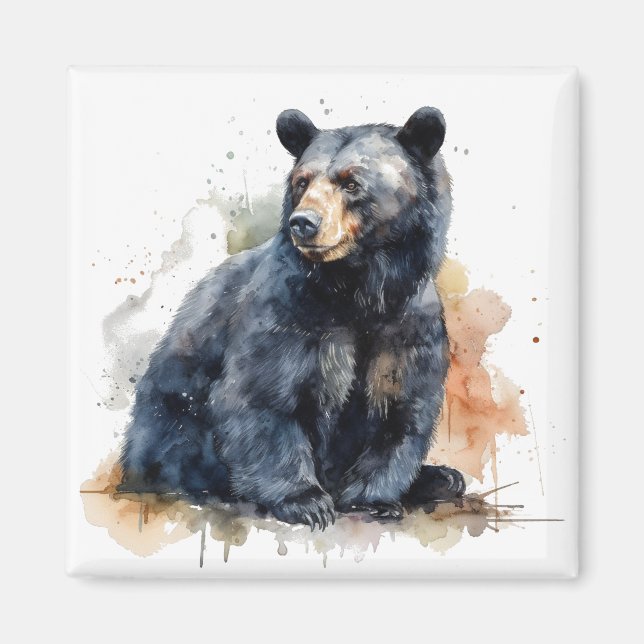 Aimant Aquarelle Ours Noir Ours Bois Art (Devant)