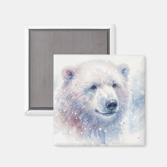 Aimant Aquarelle Ours Polaire Hiver (Recto/Verso)