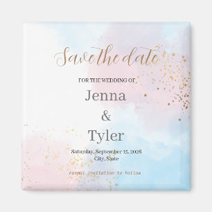 Aimant Aquarelle Pastel rose et bleu Enregistrer la date