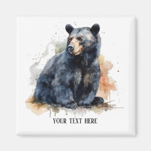 Aimant Aquarelle peinte d'un ours noir assis