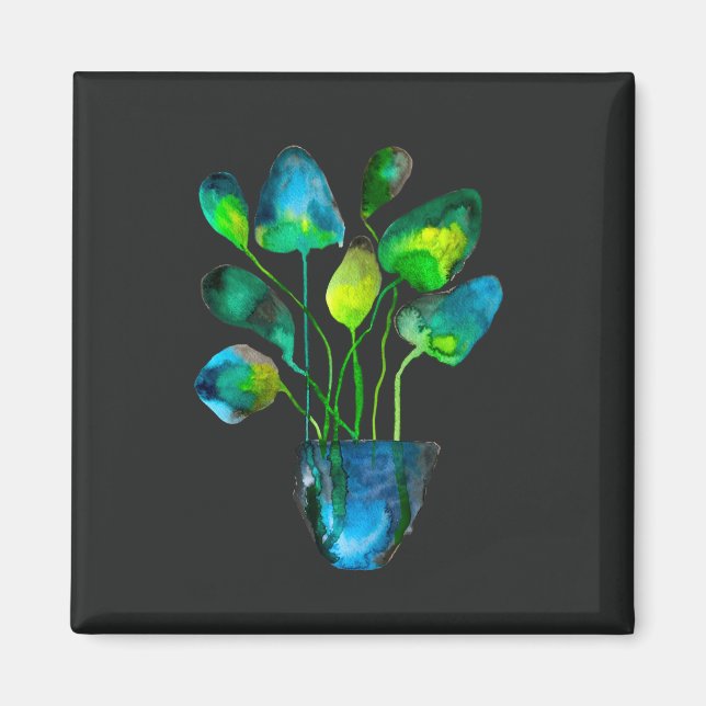 Aimant Aquarelle plante art vert et bleu abstrait (Devant)