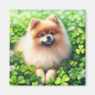 Aimant Aquarelle Pomeranian Shamrock vert