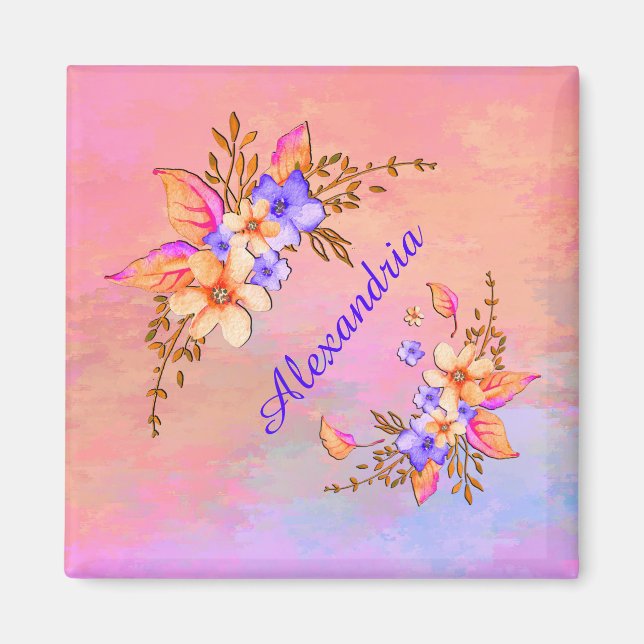 Aimant Aquarelle rose du jardin floral Personnaliser (Devant)