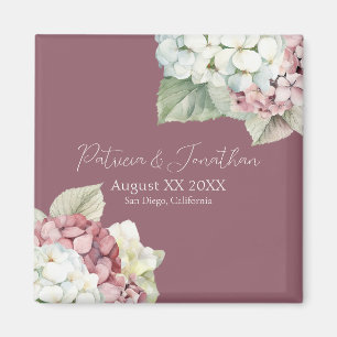 Aimant Aquarelle rose et blanc Fleurs d'hydrangée sur le 