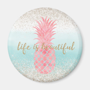 Aimant Aquarelle rose Fille Ananas tropical