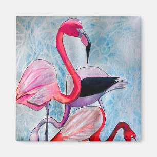 Aimant Aquarelle rose flamand coloré