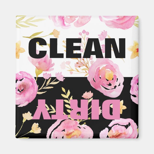 Aimant Aquarelle rose Floral Propre Lave-vaisselle sale (Devant)