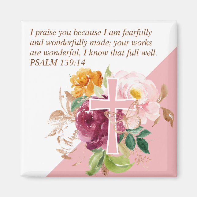 Aimant Aquarelle rose Flore Bible Verse (Devant)