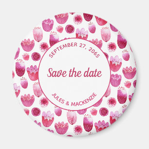 Aimant Aquarelle rose motif floral Enregistrer la date