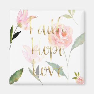 Aimant Aquarelle rose or Fleur Foi Espoir Amour