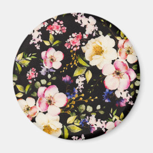 Aimant Aquarelle rose Roses Jaunes Arrière - plan noir