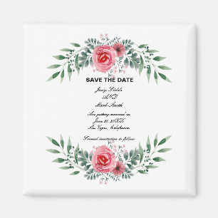 Aimant Aquarelle Rose Vert Feuillage Enregistrer LaDate